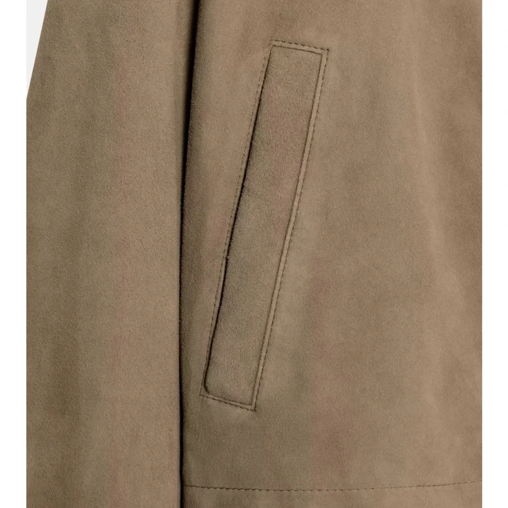 Zara New 100% Leather Suede Collar Jacket Beige NWT - Picture 10 of 14